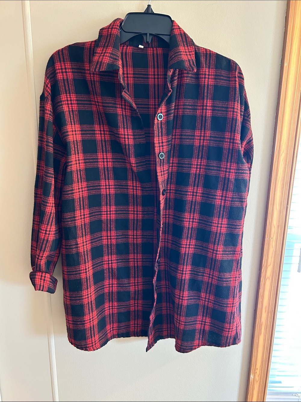Women’s Red and Black Plaid Button-Down Shirt